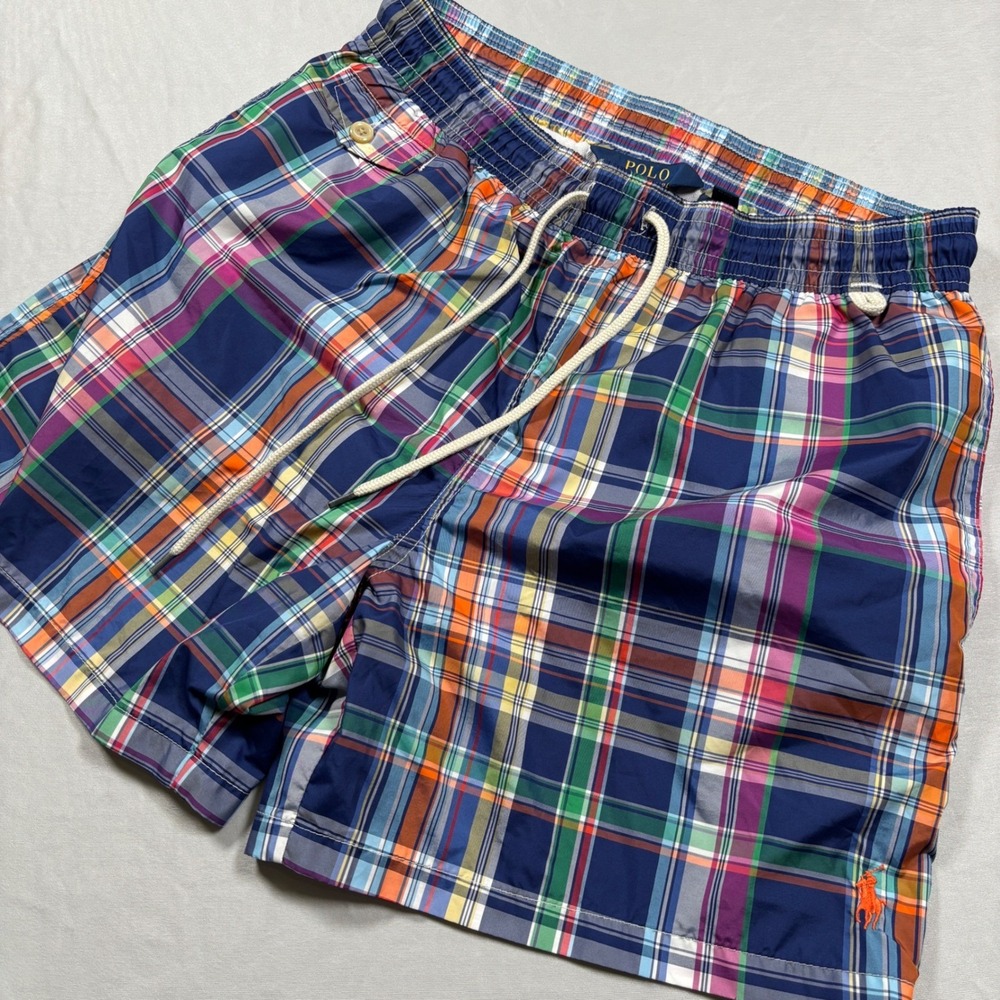 Polo Ralph Lauren Swim Trunks Mens Large Multi Color Plaid Madras Mesh Lined